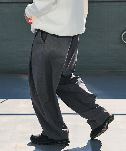 闊腿廓形 褶飾 亞麻混紡 休閒褲