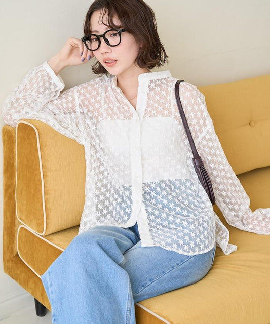 印度蕾絲刺繡長袖襯衫