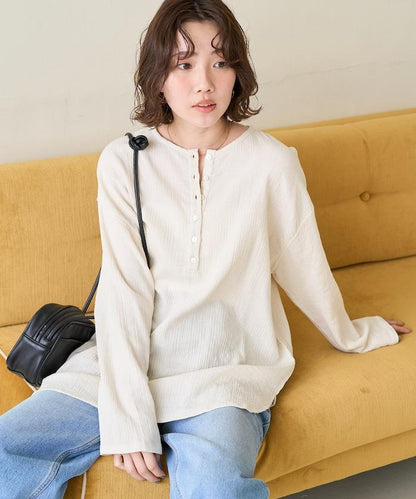 印度雙層紗 Henley紐扣 長袖 上衣