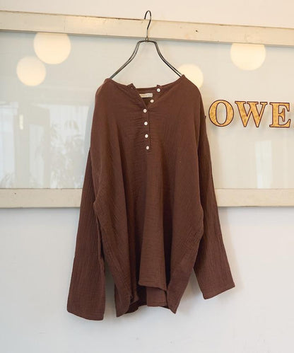 印度雙層紗 Henley紐扣 長袖 上衣