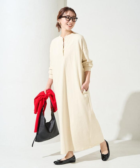 USA棉質 Henley領 長袖 連衣裙