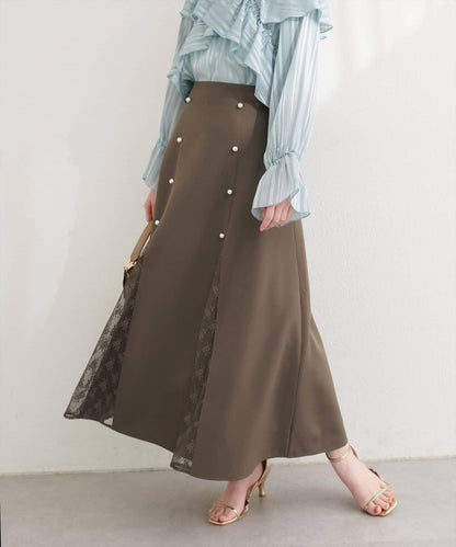 蕾絲拼接 傘擺 半身裙