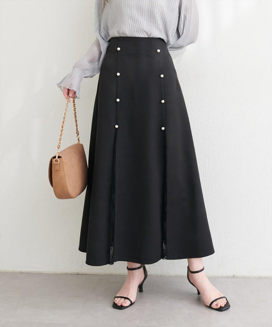 蕾絲拼接 傘擺 半身裙