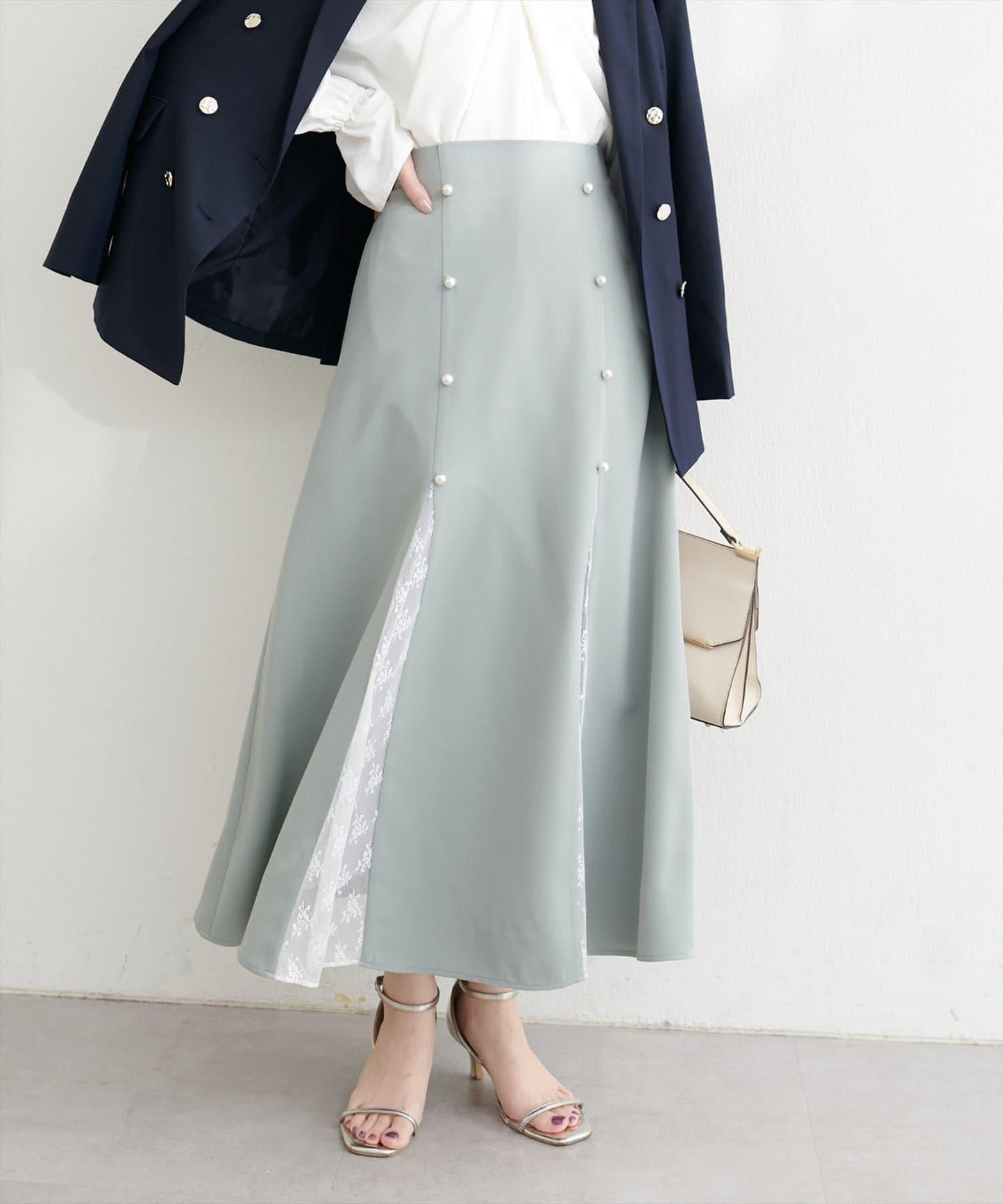 蕾絲拼接 傘擺 半身裙