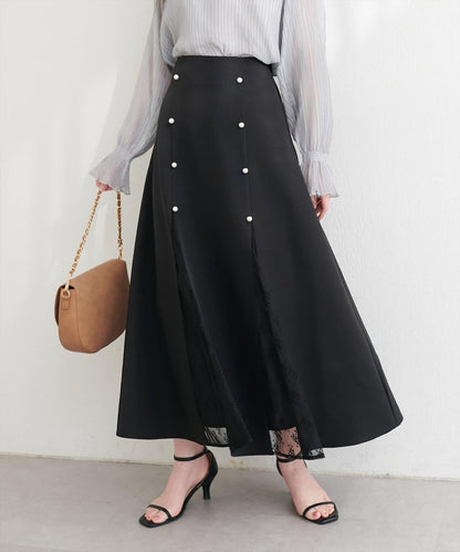 蕾絲拼接 傘擺 半身裙