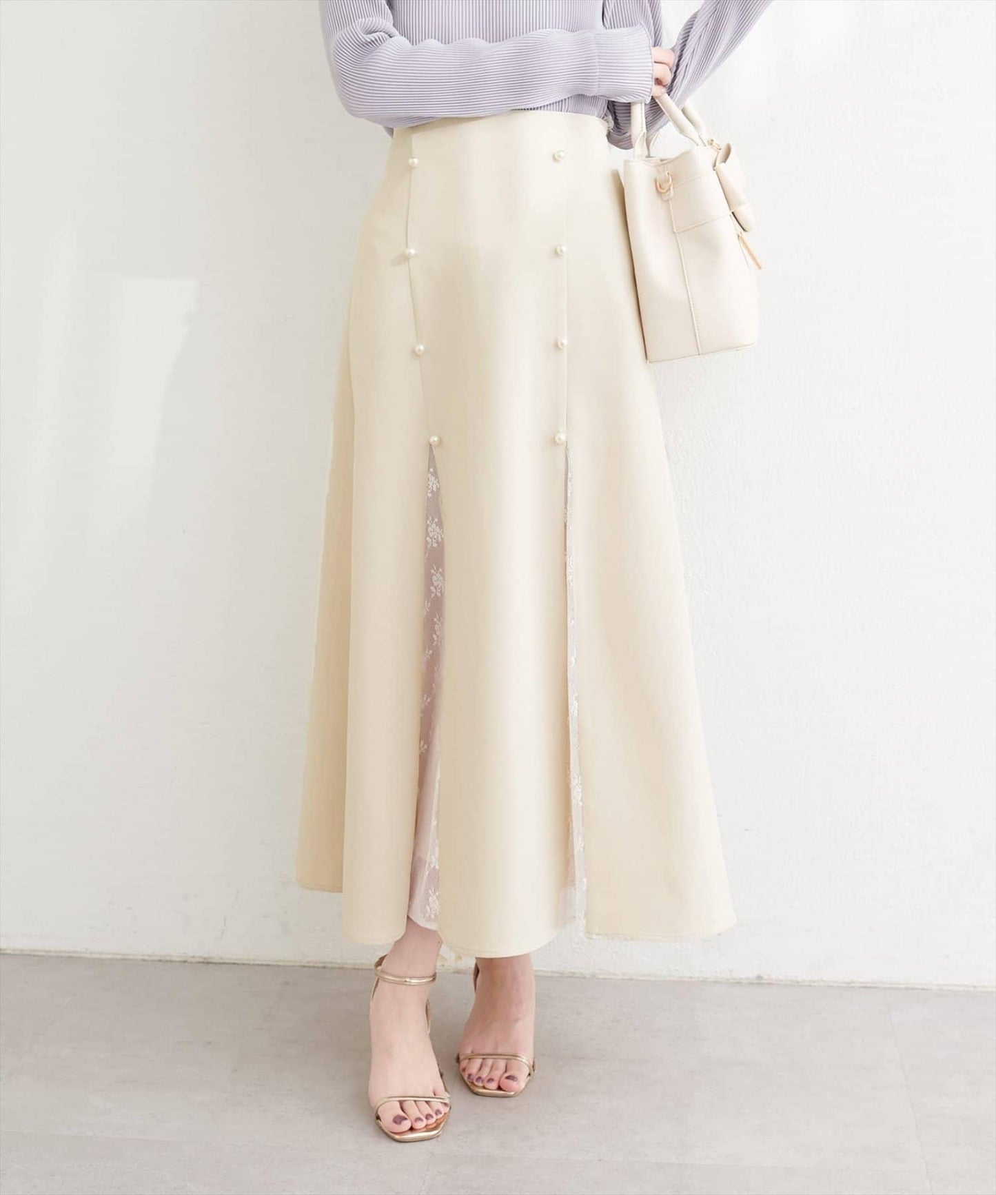 蕾絲拼接 傘擺 半身裙