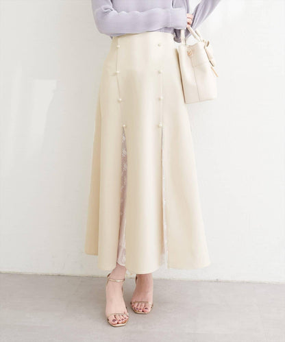 蕾絲拼接 傘擺 半身裙