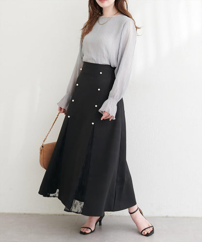 蕾絲拼接 傘擺 半身裙