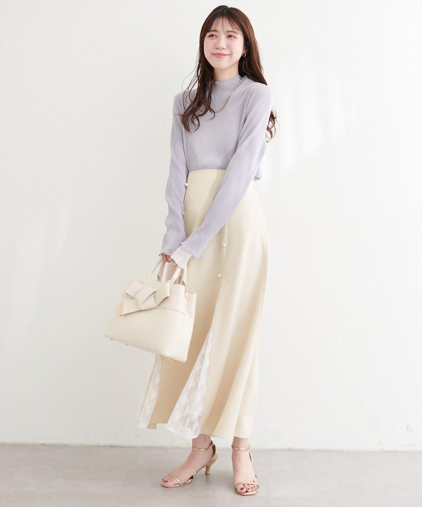 蕾絲拼接 傘擺 半身裙