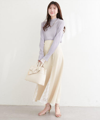 蕾絲拼接 傘擺 半身裙