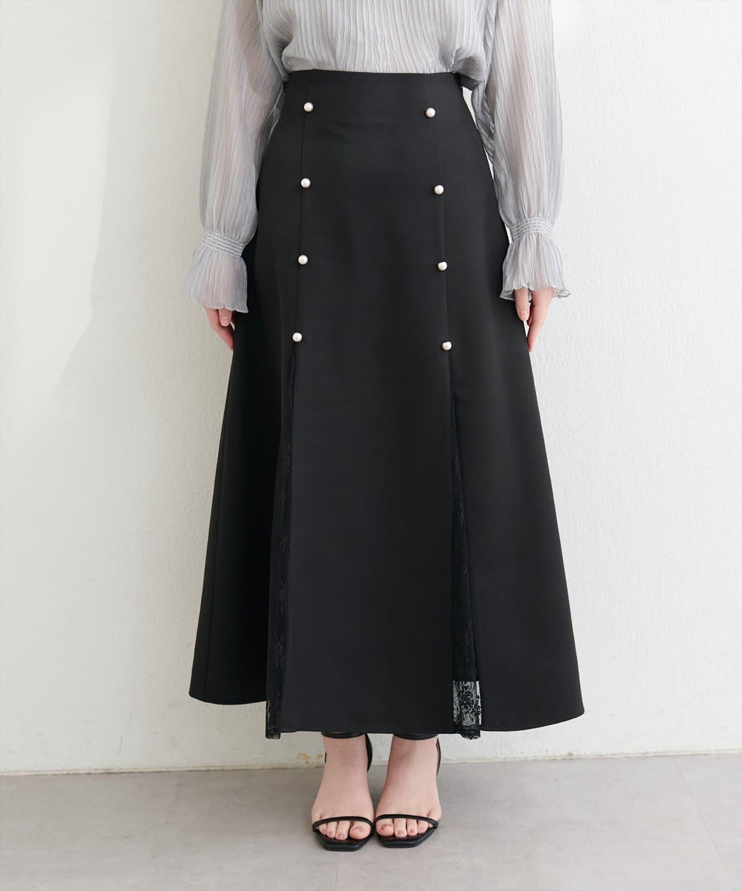 蕾絲拼接 傘擺 半身裙