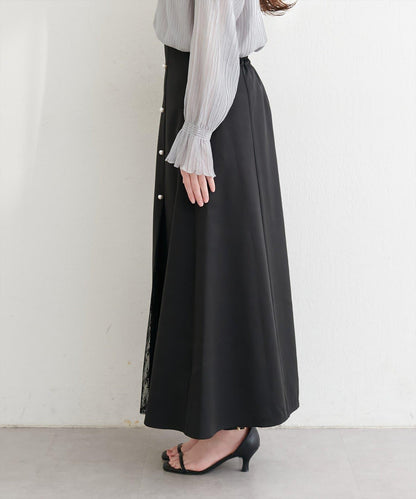 蕾絲拼接 傘擺 半身裙