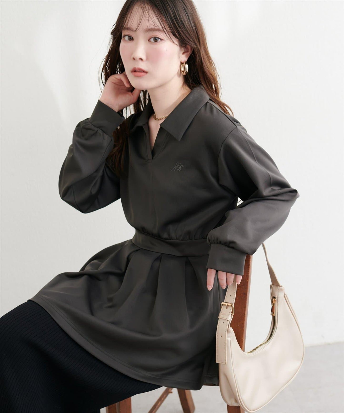 帶領開襟拼色上衣