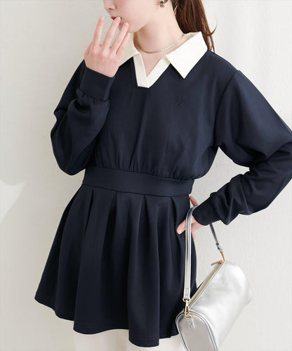 帶領開襟拼色上衣