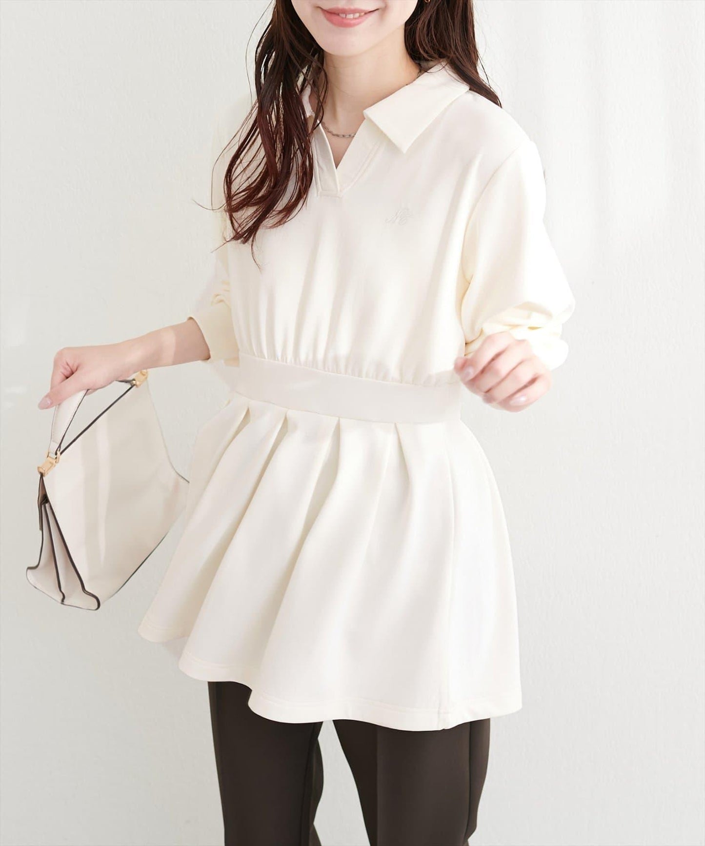 帶領開襟拼色上衣