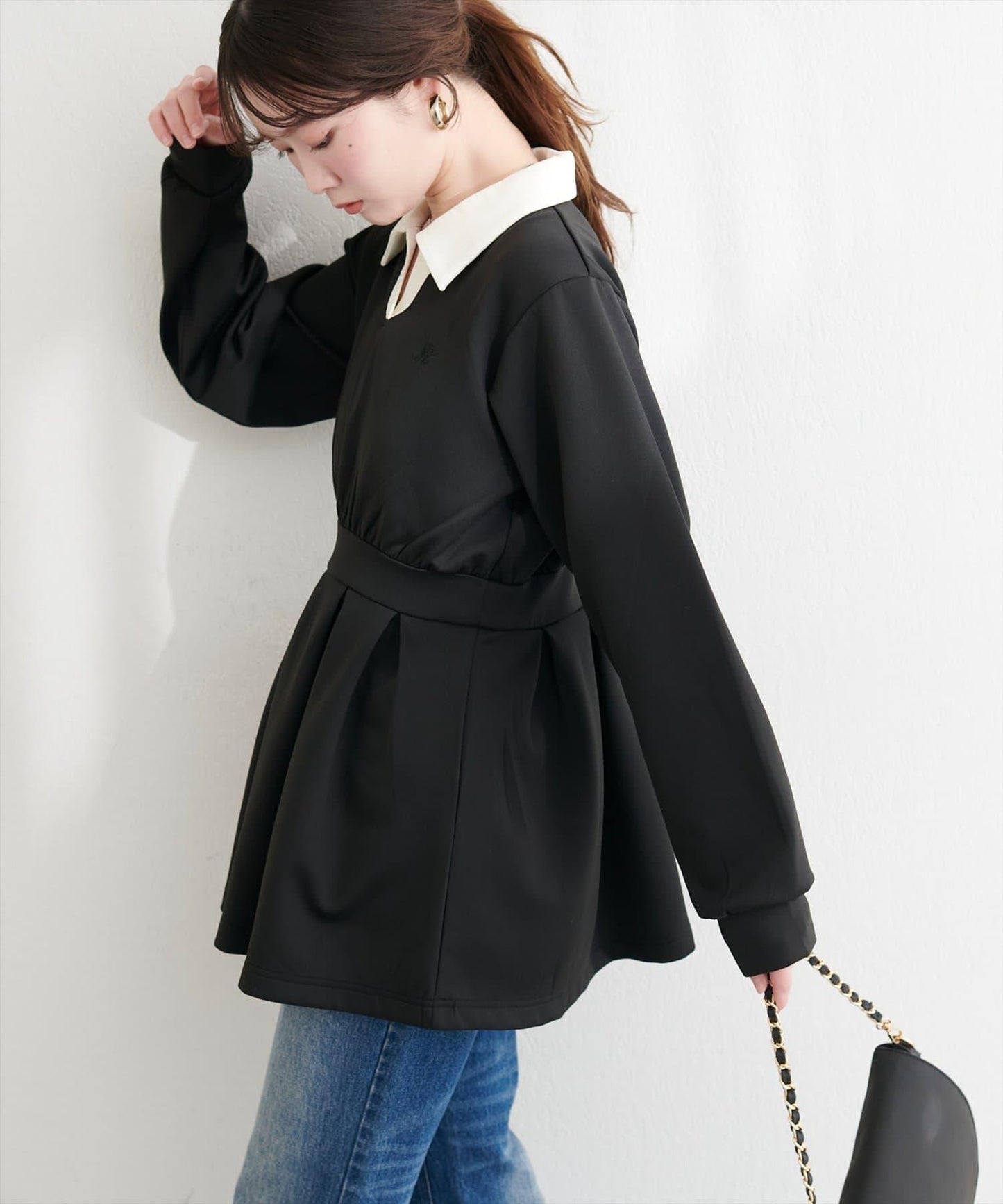 帶領開襟拼色上衣