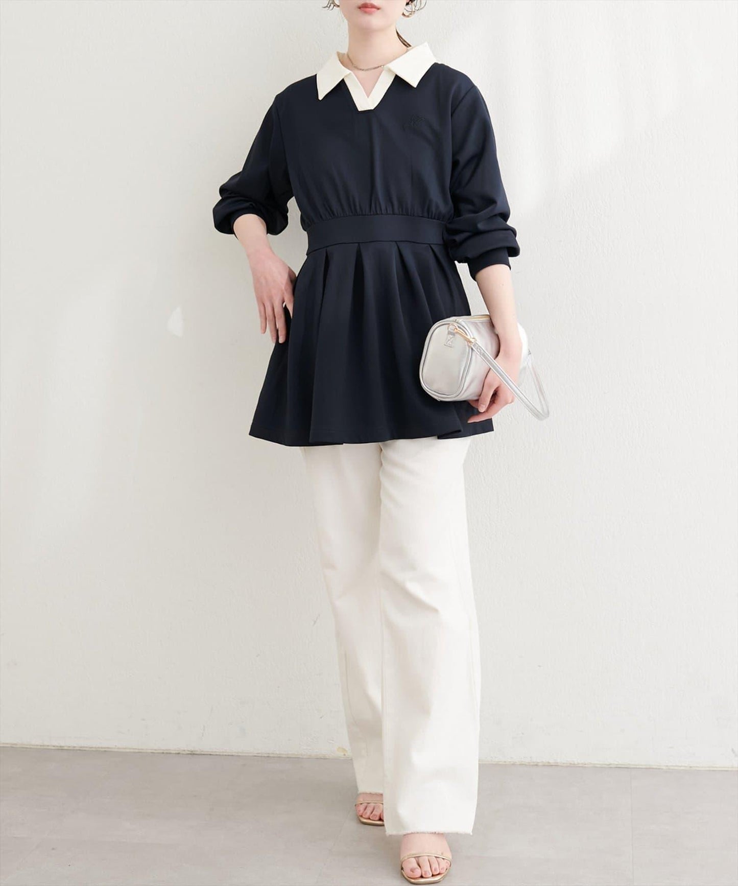 帶領開襟拼色上衣