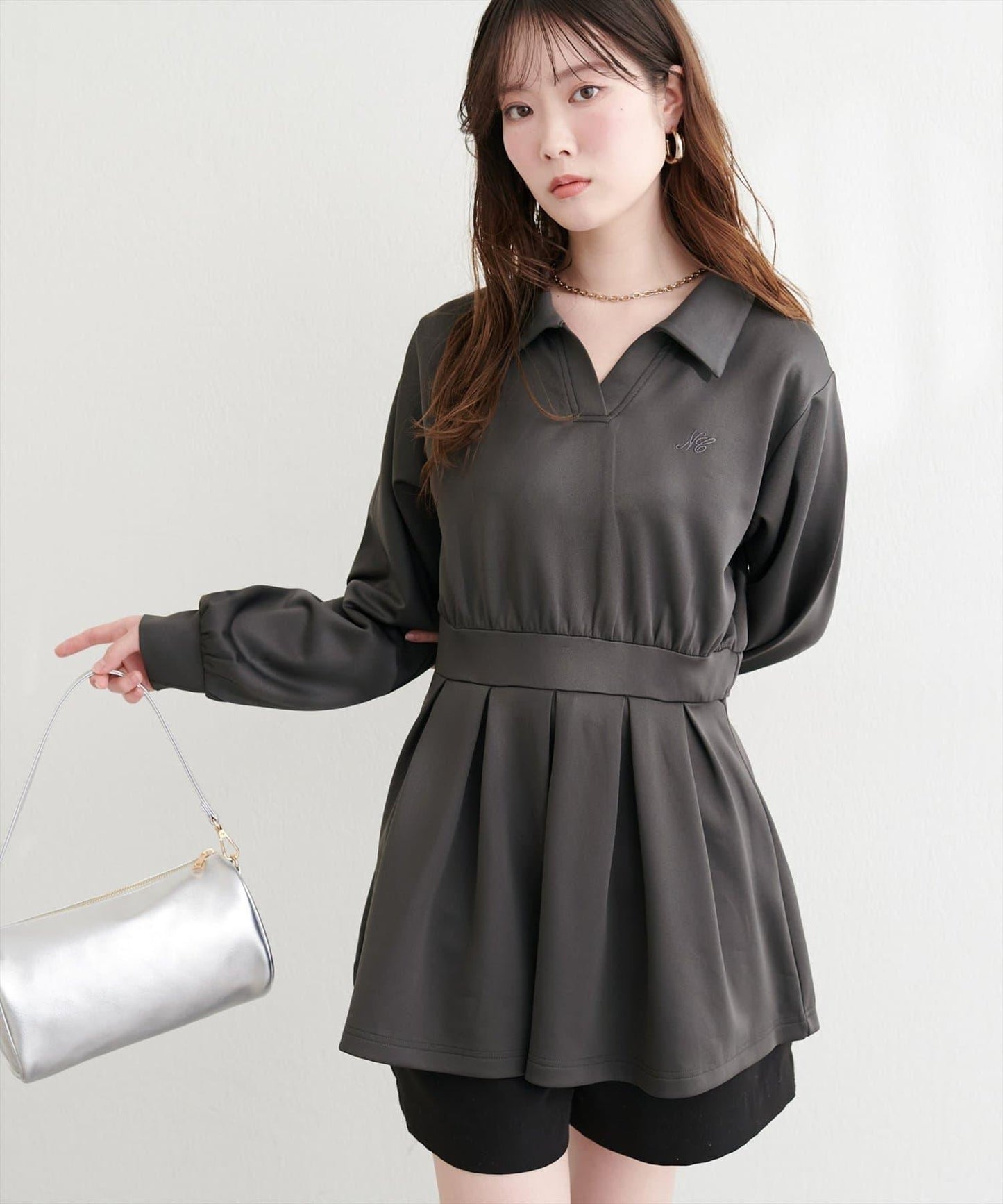 帶領開襟拼色上衣