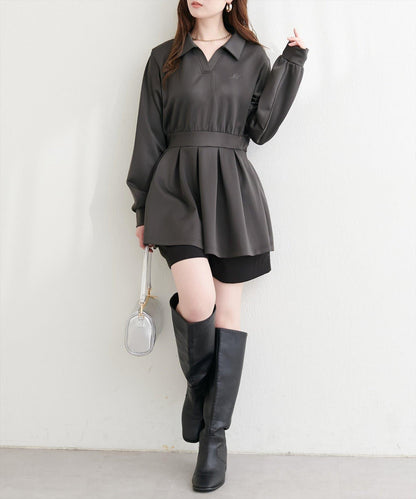 帶領開襟拼色上衣