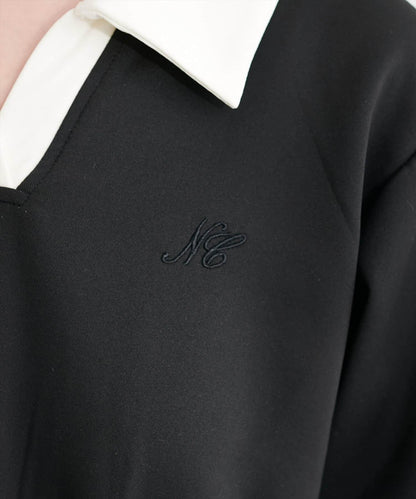 帶領開襟拼色上衣