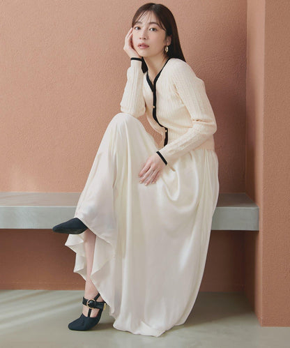 針織拼接緞面連衣裙