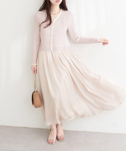 針織拼接緞面連衣裙