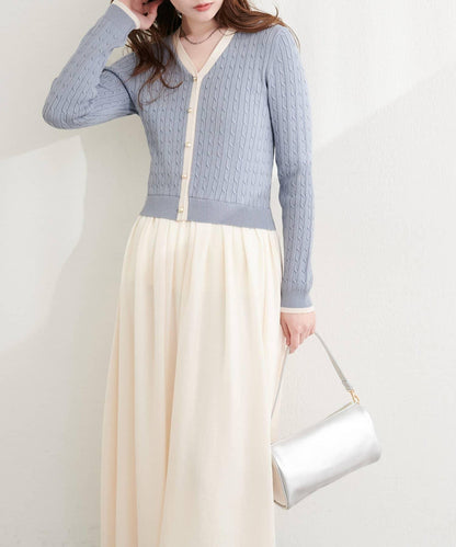 針織拼接緞面連衣裙