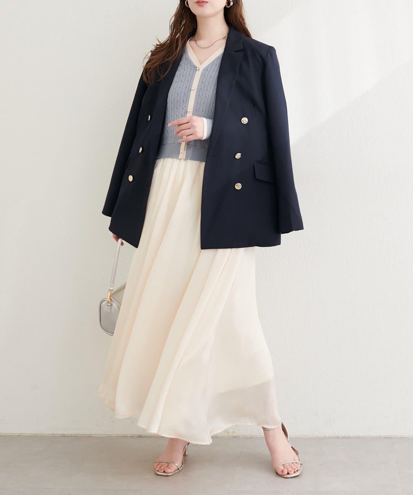 針織拼接緞面連衣裙