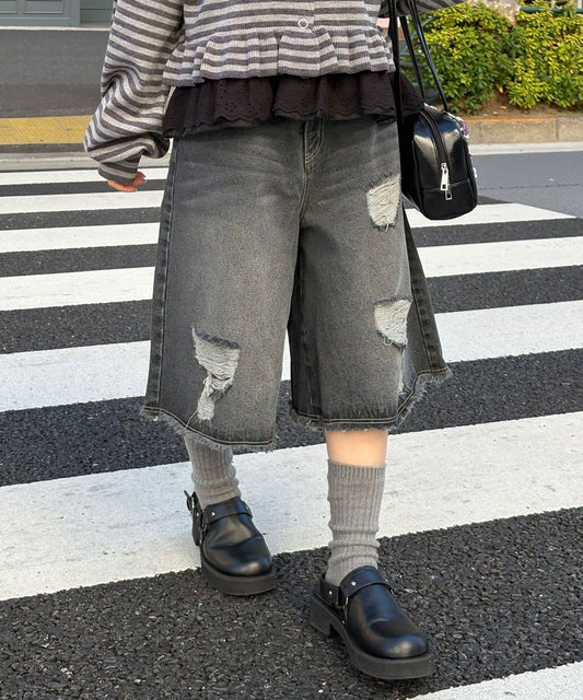 做舊破洞水洗牛仔短褲