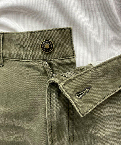 蕾絲省褶喇叭牛仔褲