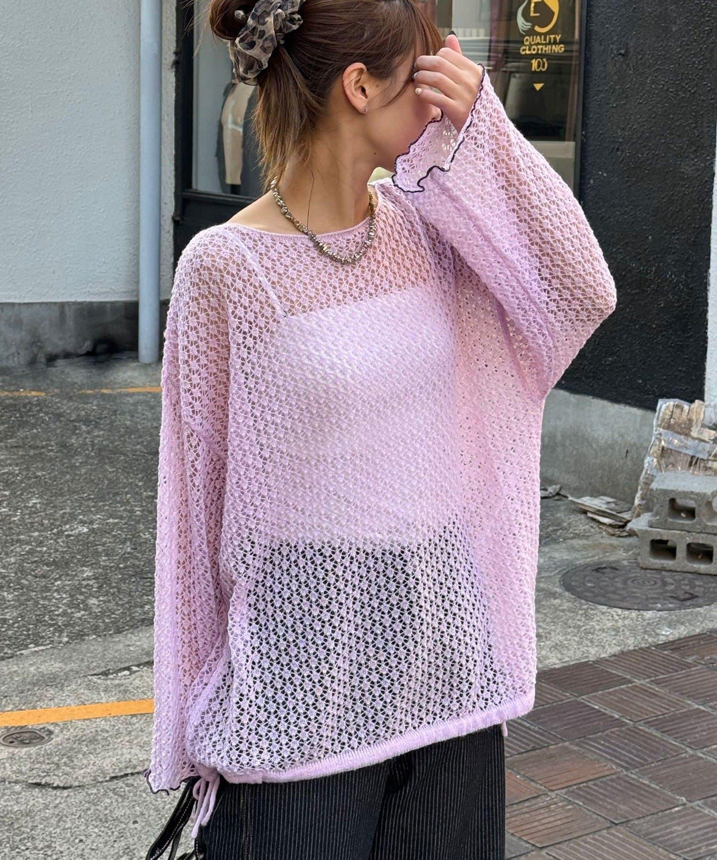 鏤空寬鬆針織套頭衫