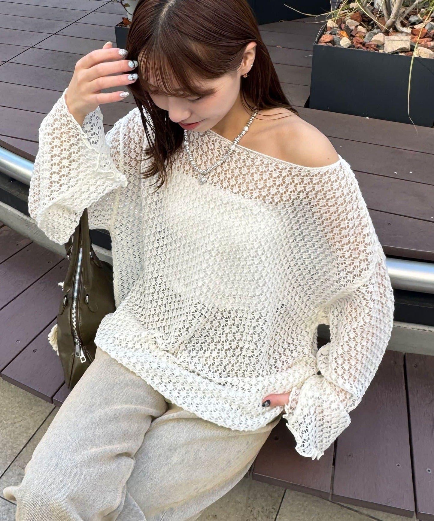 鏤空寬鬆針織套頭衫