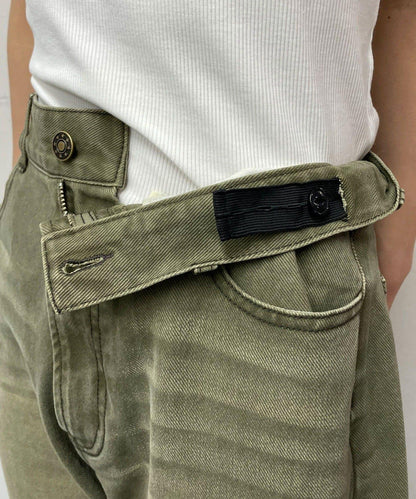 蕾絲省褶喇叭牛仔褲