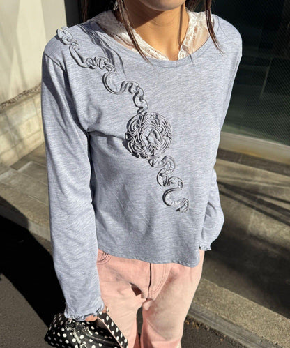 玫瑰荷葉蕾絲連帽薄紗上衣