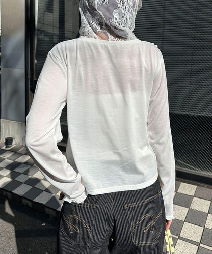 玫瑰荷葉蕾絲連帽薄紗上衣