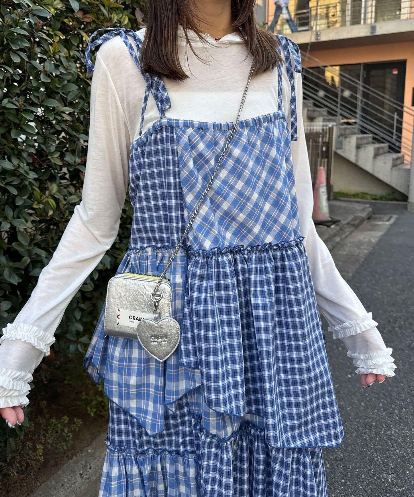 2WAY兩穿 混色格紋 階梯設計 吊帶連衣裙/半身裙