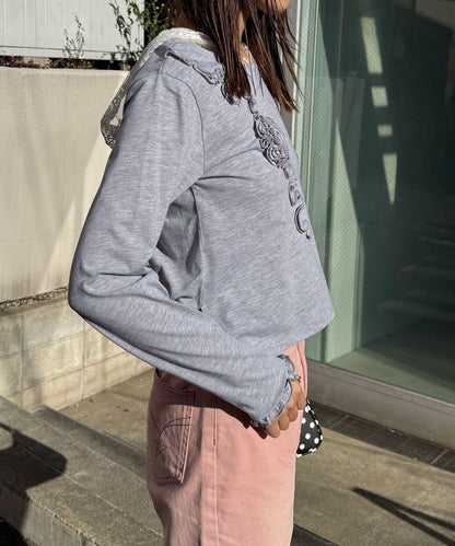 玫瑰荷葉蕾絲連帽薄紗上衣