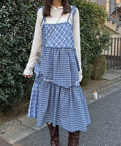 2WAY兩穿 混色格紋 階梯設計 吊帶連衣裙/半身裙