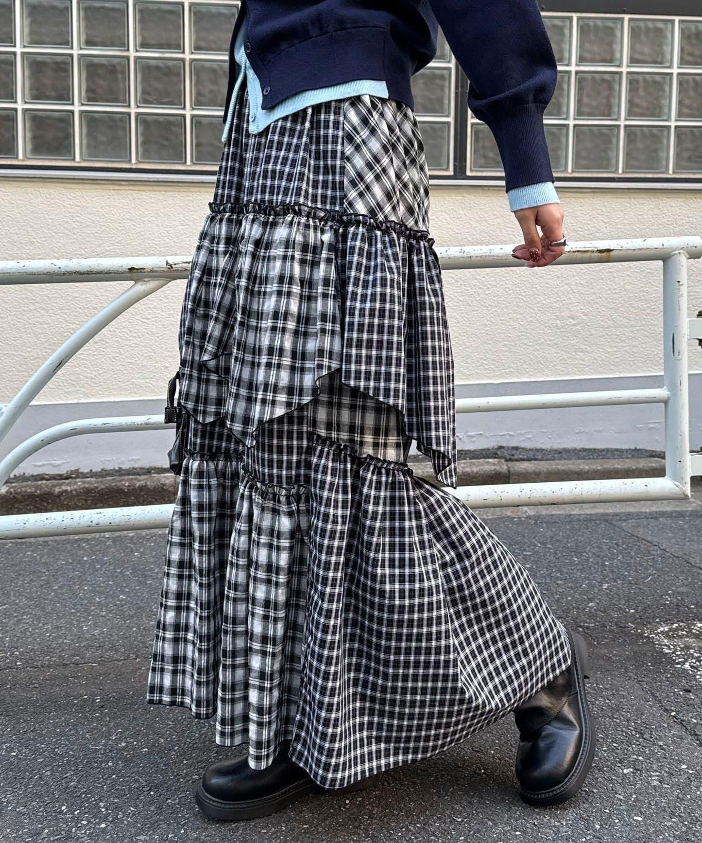 2WAY兩穿 混色格紋 階梯設計 吊帶連衣裙/半身裙