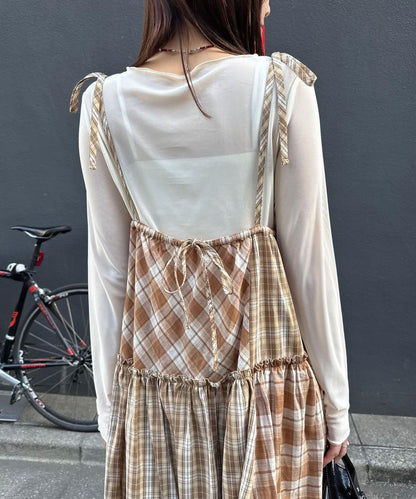 2WAY兩穿 混色格紋 階梯設計 吊帶連衣裙/半身裙