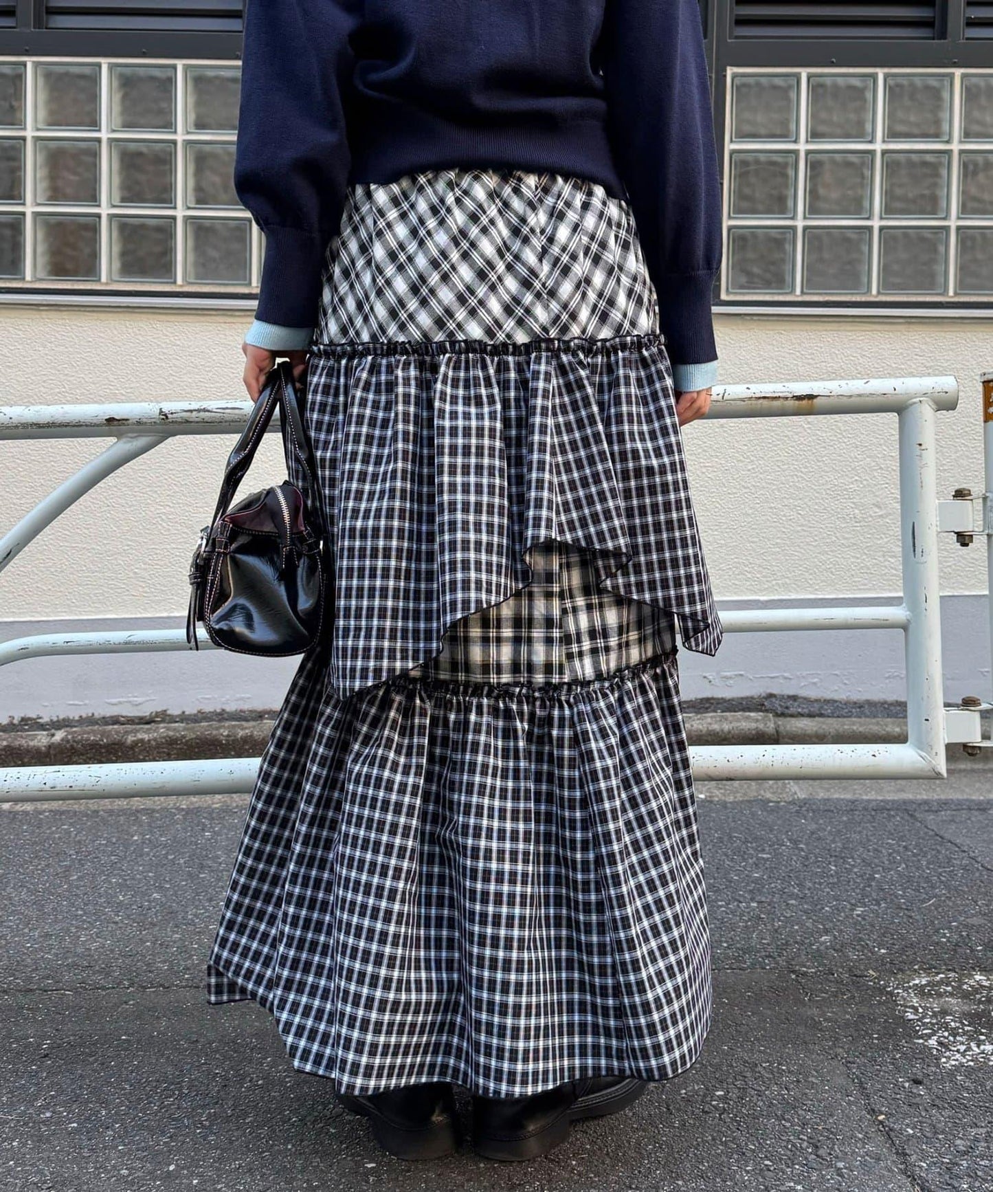 2WAY兩穿 混色格紋 階梯設計 吊帶連衣裙/半身裙