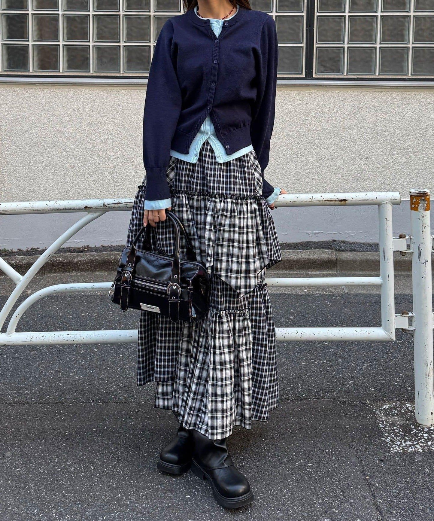 2WAY兩穿 混色格紋 階梯設計 吊帶連衣裙/半身裙