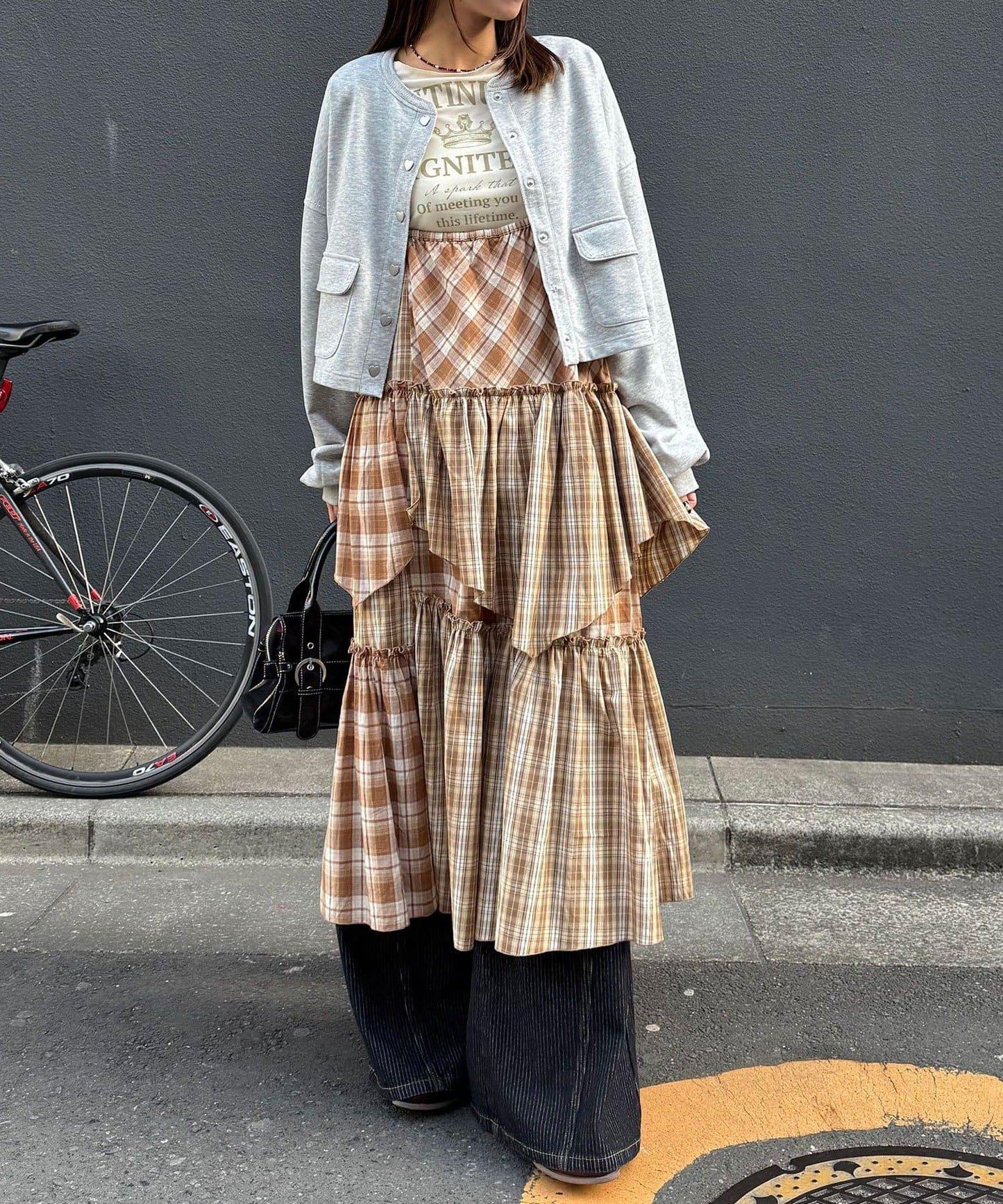 2WAY兩穿 混色格紋 階梯設計 吊帶連衣裙/半身裙