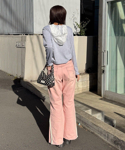 玫瑰荷葉蕾絲連帽薄紗上衣