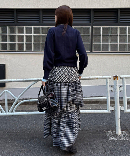 2WAY兩穿 混色格紋 階梯設計 吊帶連衣裙/半身裙