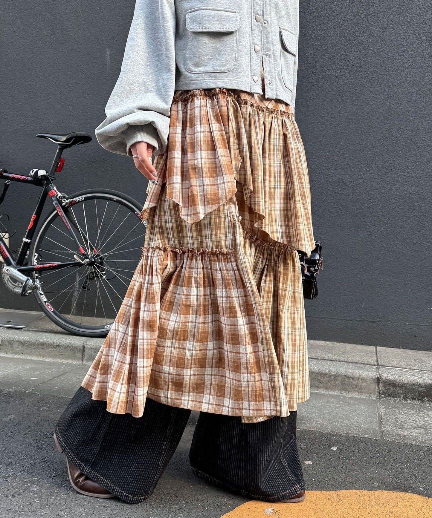 2WAY兩穿 混色格紋 階梯設計 吊帶連衣裙/半身裙