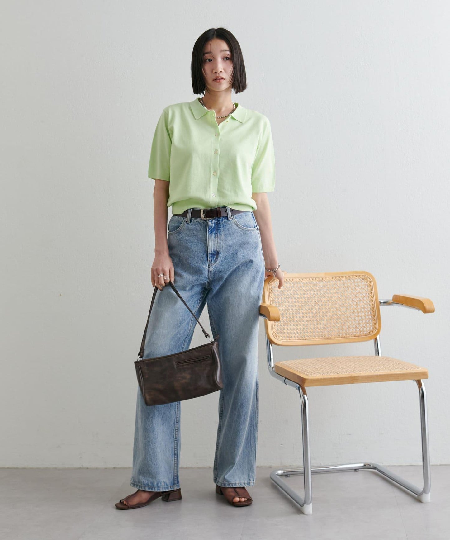 清爽觸感 帶領設計 短袖 針織開衫