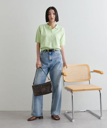 清爽觸感 帶領設計 短袖 針織開衫