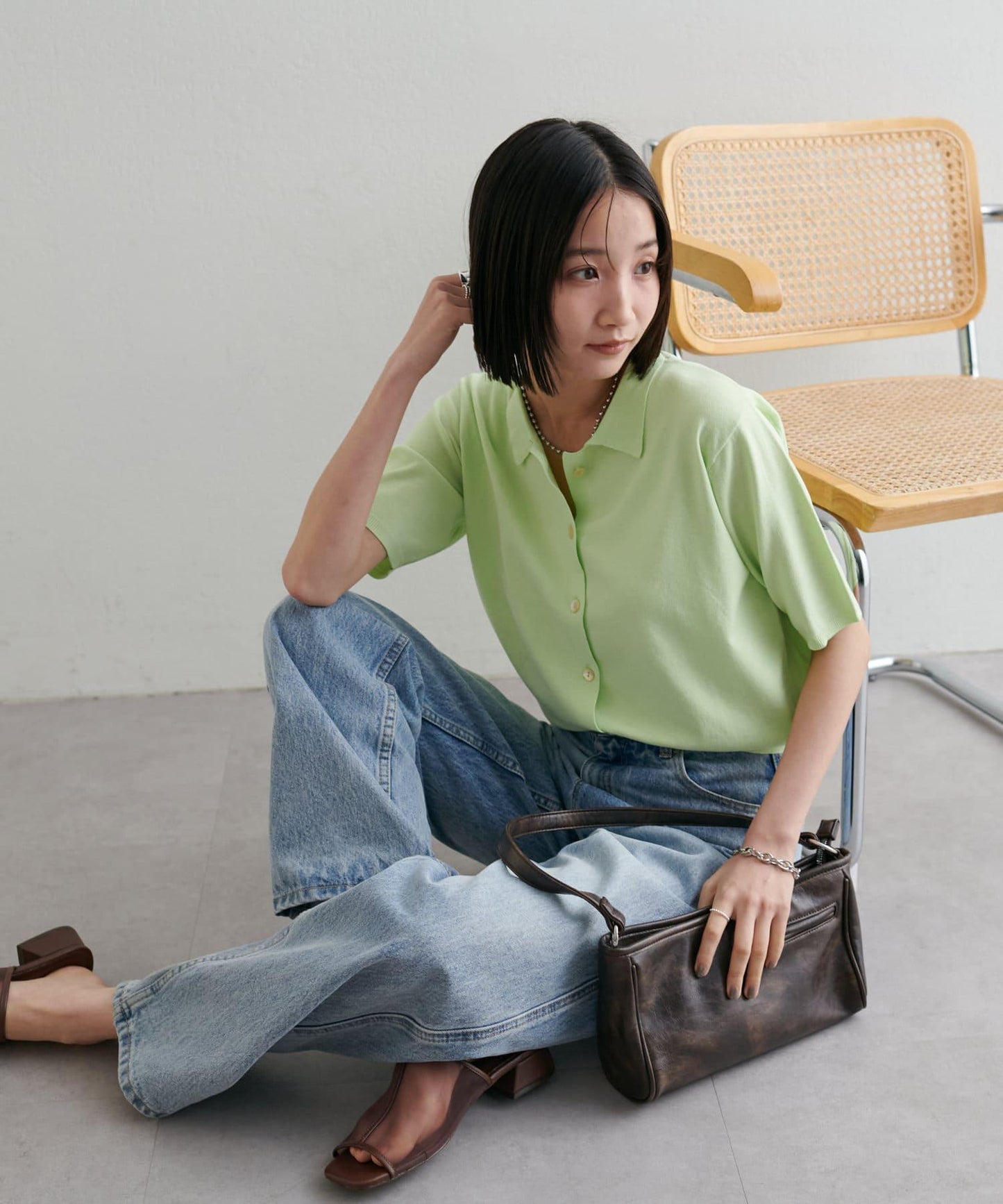 清爽觸感 帶領設計 短袖 針織開衫