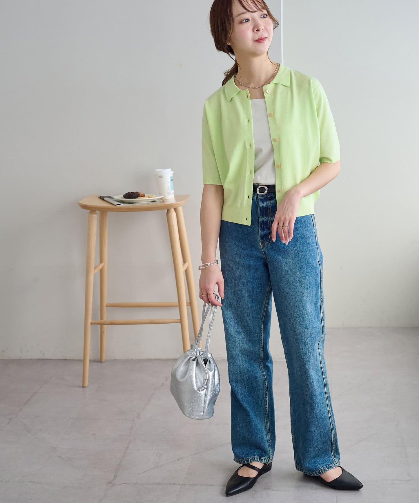 清爽觸感 帶領設計 短袖 針織開衫